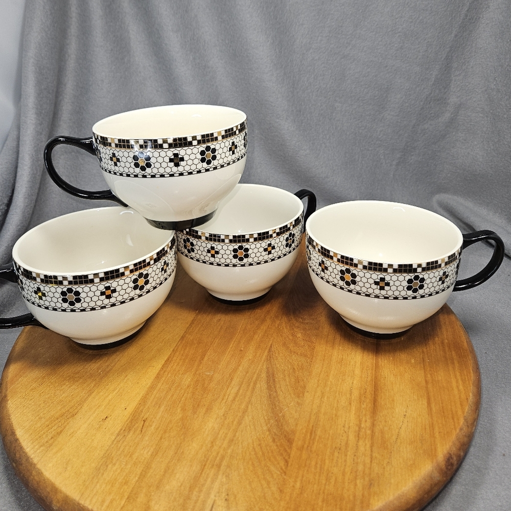 ANTHROPOLOGIE BISTRO TILE OVERSIZED MUG  LATTE TEA COFFEE MOSAIC FRENCH